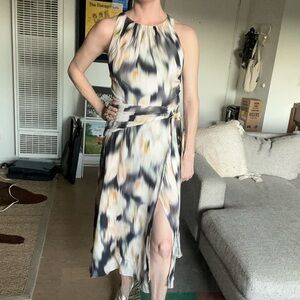 Reiss Midi Dress in Black and Cream With Back Detail Size 6